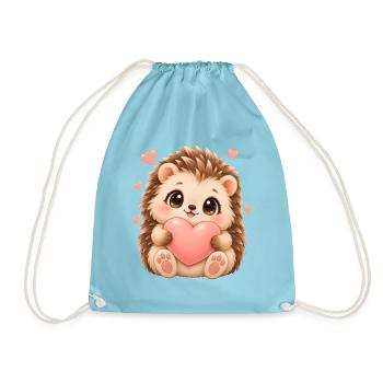 Igel und Herzmotiv - Turnbeutel - Aqua - Vorne