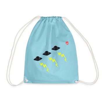 UFO Invasion Lightning Attack Alien Vector - Drawstring Bag - aqua - Front
