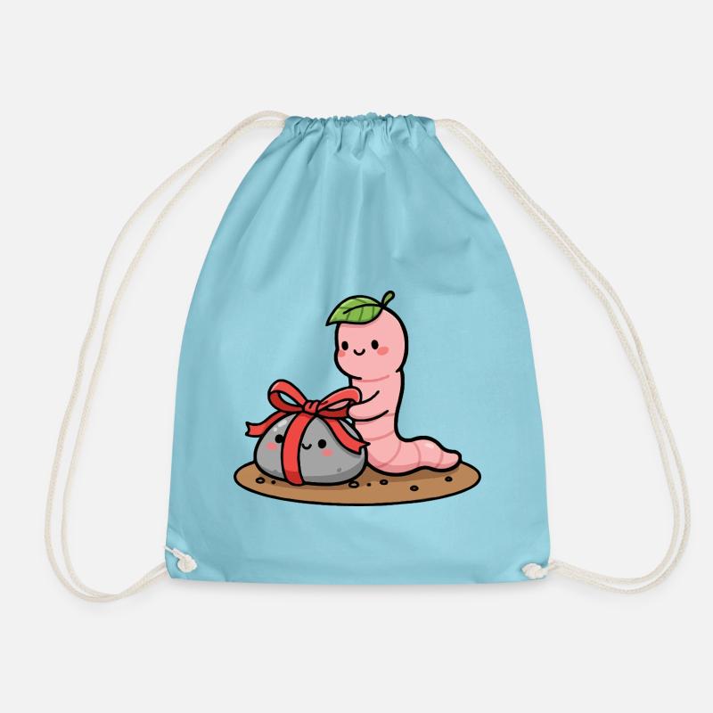 Kleiner Wurm mit Geschenk - Turnbeutel - Aqua
