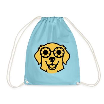 Labrador Blume Brille Peace Comic - Turnbeutel - Aqua - Vorne
