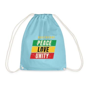 Rastafari Peace Love Unity – Rot Gold Grün - Turnbeutel - Aqua - Vorne