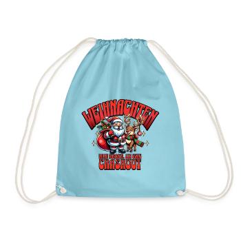 Weihnachtsausraster mit Weihnachtsmann & Rentier - Turnbeutel - Aqua - Vorne