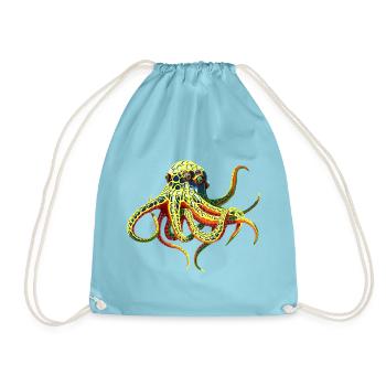 Neon-Oktopus  - Turnbeutel - Aqua - Vorne