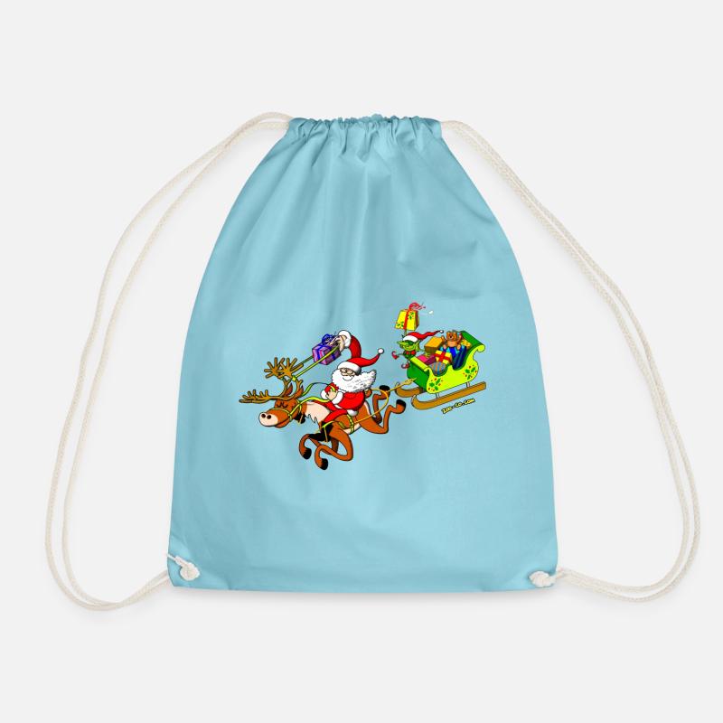 Santa's Gift Delivery with a Slingshot - Drawstring Bag - aqua