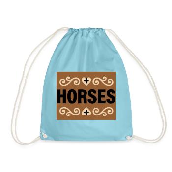 Horses Lettering Retro Riding - Drawstring Bag - aqua - Front