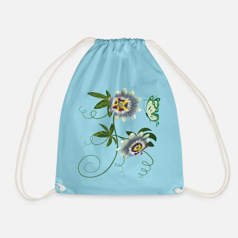 Passionsblume mit Schmetterling - Turnbeutel - Aqua
