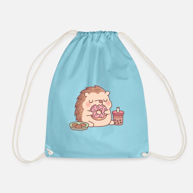 Hérisson mignon mangeant des biscuits beignets et du thé boba - Sac de sport léger - aqua