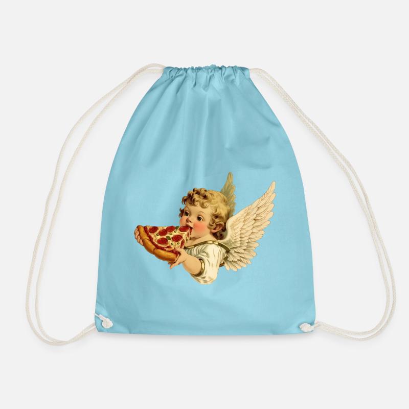 Pizza Cherub – Angel with Pepperoni - Drawstring Bag - aqua