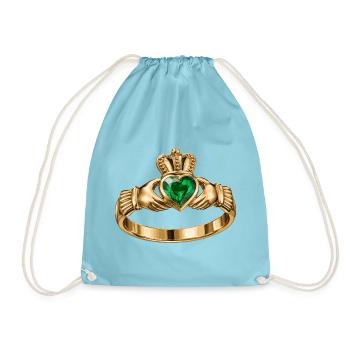 Irischer Claddagh-Ring - Turnbeutel - Aqua - Vorne