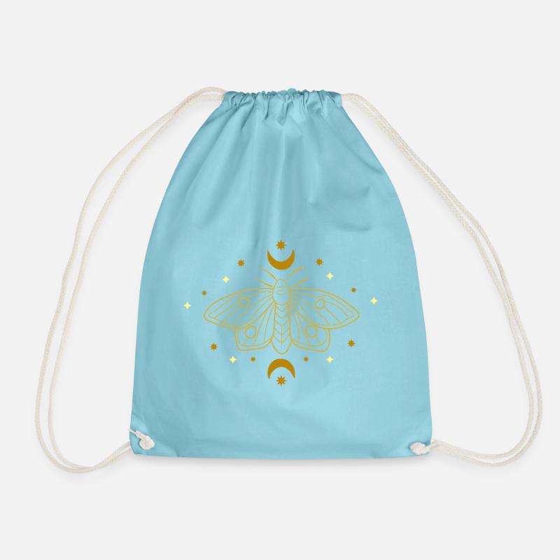 Golden Moth in the Moon Circle - Drawstring Bag - aqua