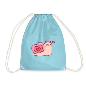 Cute Snail With Heart Shaped Shell - Drawstring Bag - aqua - Front