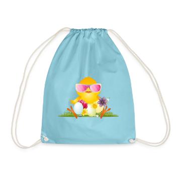 flauschiges Küken mit Ostereier und rosa Brille - Turnbeutel - Aqua - Vorne