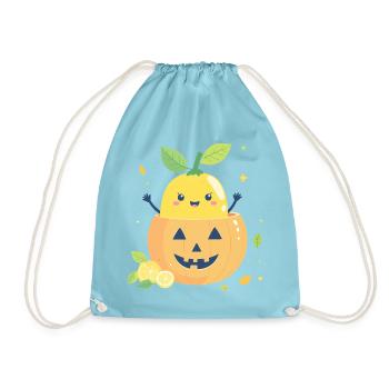 Zitrone im Halloween-Kürbis - Turnbeutel - Aqua - Vorne