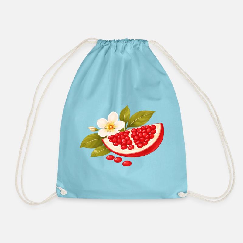 Granatapfel Illustration mit Blüte – Botanisch - Turnbeutel - Aqua