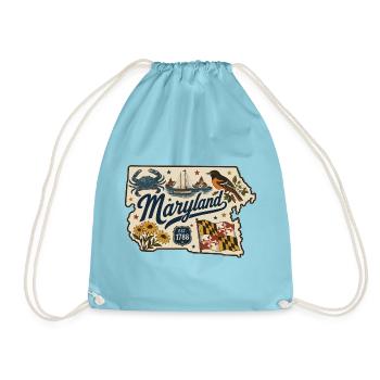 Maryland Vintage Staatsflagge & Krabbenaufkleber - Turnbeutel - Aqua - Vorne