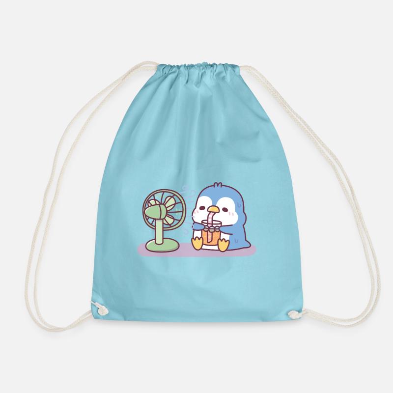 Süßer blauer Pinguin Cool halten mit Ventilator kaltes Getränk - Turnbeutel - Aqua
