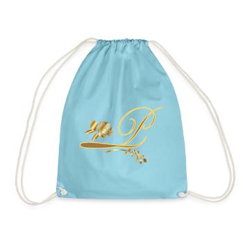 Initiale P mit Rose - Turnbeutel - Aqua - Vorne