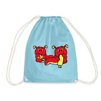 2 Caterpillars Worm Happy Eating Pizza Sausage Eating - Drawstring Bag - aqua - Front