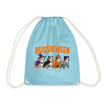  Aussieween Australian Shepherd Halloween Kostüm - Turnbeutel - Aqua - Vorne