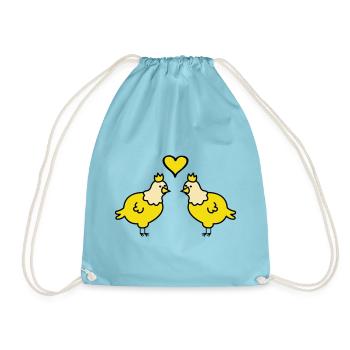 Twin Chickens Heart Pair - Drawstring Bag - aqua - Front