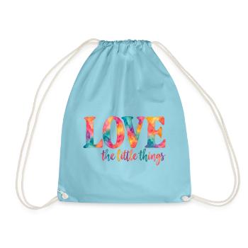Love the little things – Bunter Aquarell-Spruch - Turnbeutel - Aqua - Vorne