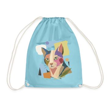 Abstrakte Katze im modernen Farbblock-Design - Turnbeutel - Aqua - Vorne