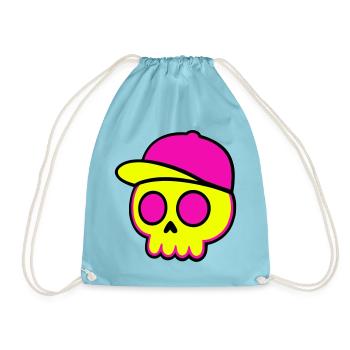 Neon Skull Cap Design - Drawstring Bag - aqua - Front
