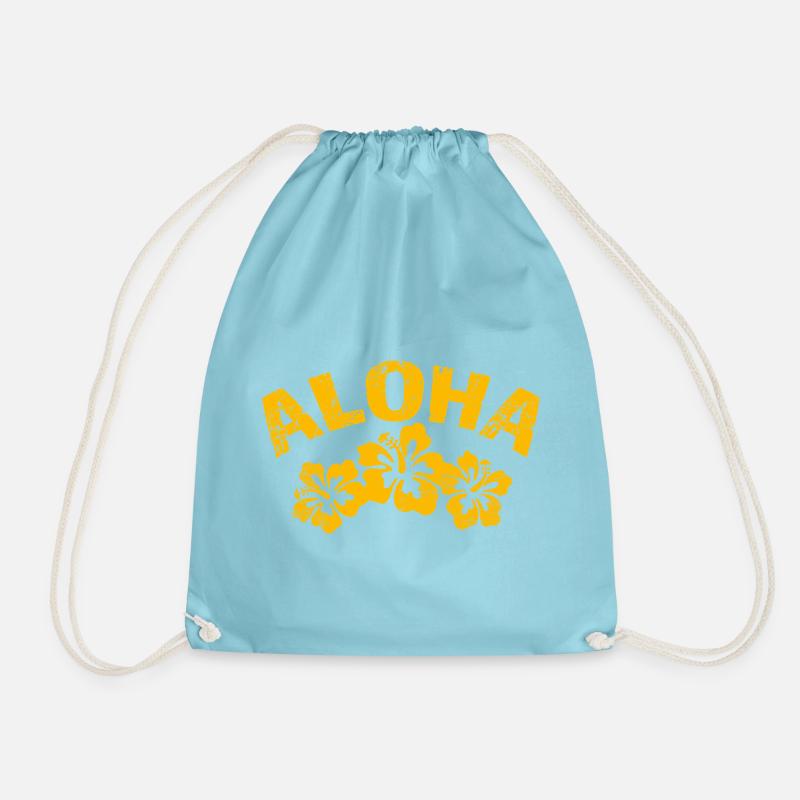 Aloha Hibiscus Tropical Print - Drawstring Bag - aqua