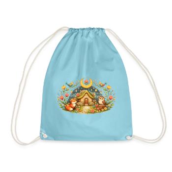 Magical Spring House with Fox and Owl - Drawstring Bag - aqua - Front