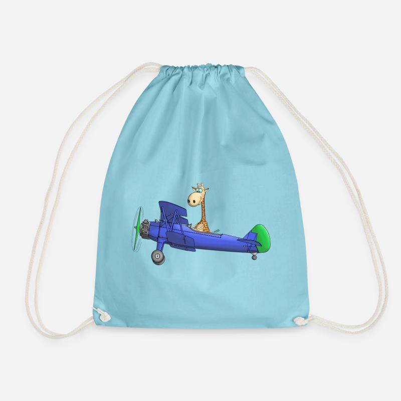 Flugzeug Comic Giraffe Kinder - Turnbeutel - Aqua