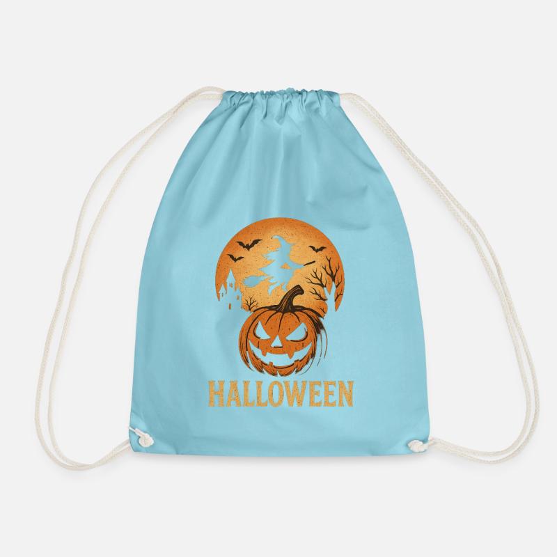 Halloween Pumpkin Silhouette Moon - Drawstring Bag - aqua
