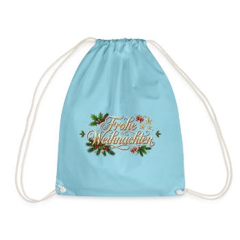 Frohe Weihnachten - Goldener Schriftzug - Turnbeutel - Aqua - Vorne