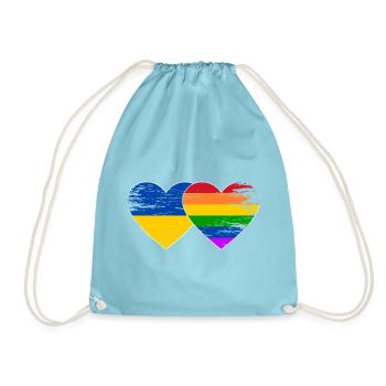 Ukraine Regenbogen Flagge Herz used - Turnbeutel - Aqua - Vorne