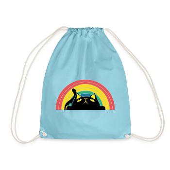 Katze Regenbogen Silhouette - Turnbeutel - Aqua - Vorne