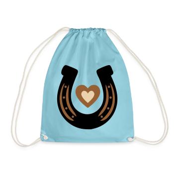 Horseshoe Heart Equestrian Luck - Drawstring Bag - aqua - Front