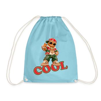 Cooles Lebkuchenmännchen mit COOL-Schriftzug - Turnbeutel - Aqua - Vorne