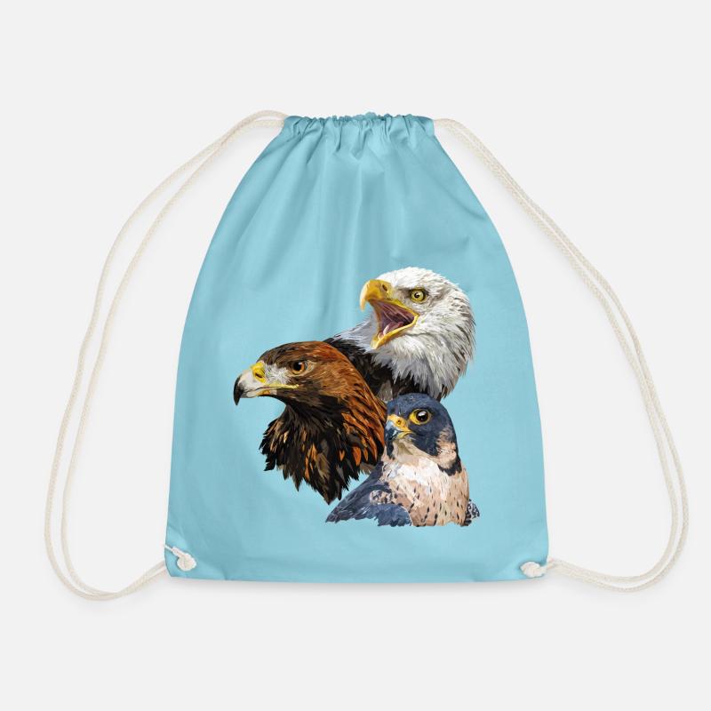 Bald Eagle, Golden Eagle and Peregrine Falcon - Drawstring Bag - aqua