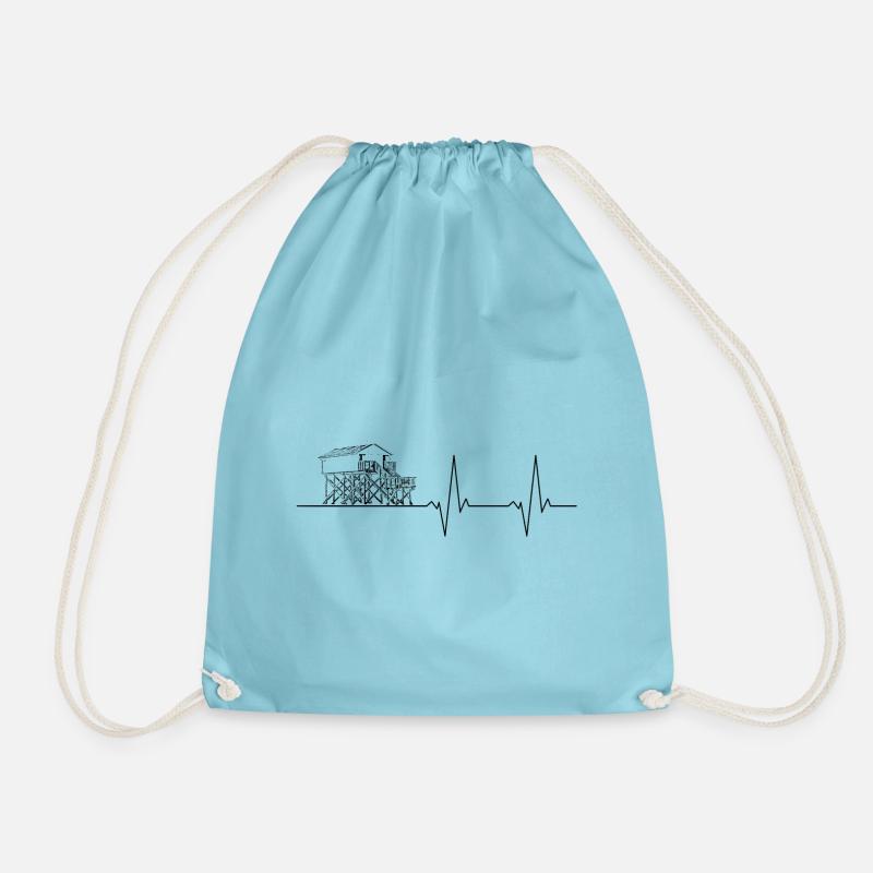 Pulse line pile construction without text black - Drawstring Bag - aqua