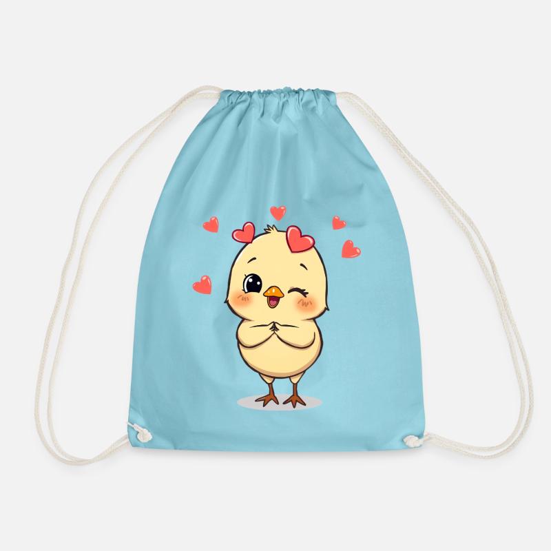 Cuddly chick with heart accessories - Drawstring Bag - aqua