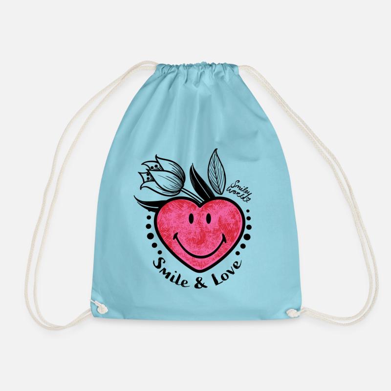 SmileyWorld_Tattoo heart - Drawstring Bag - aqua