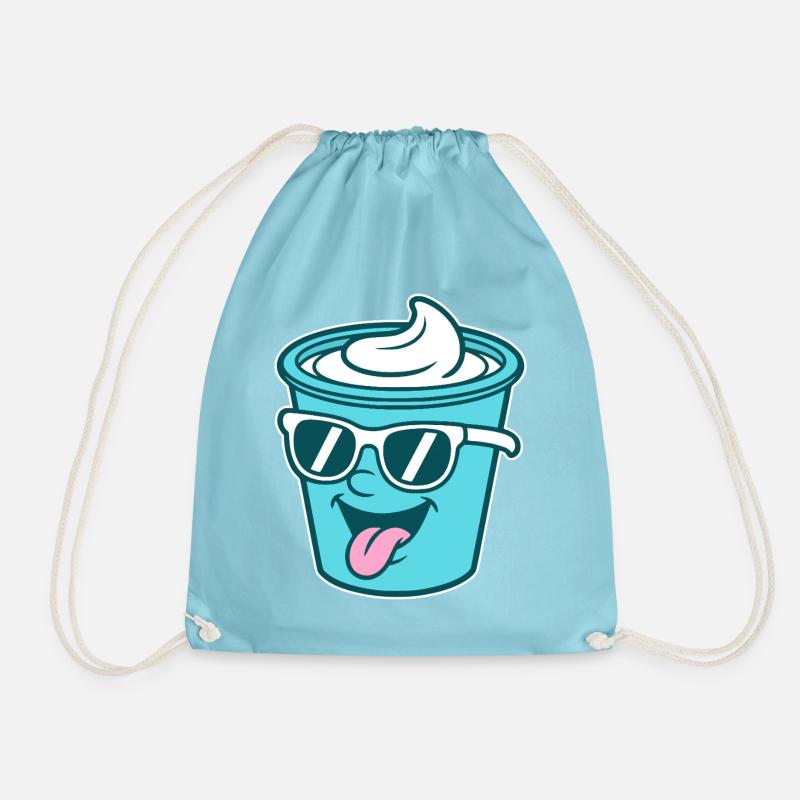 Crème Joghurt Sahne Eis - Becher mit Sonnenbrille - Turnbeutel - Aqua
