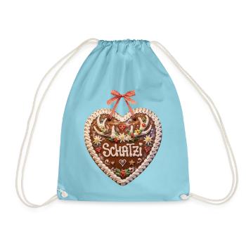 Lebkuchenherz Liebe Schatzi Hirschgeweih - Turnbeutel - Aqua - Vorne