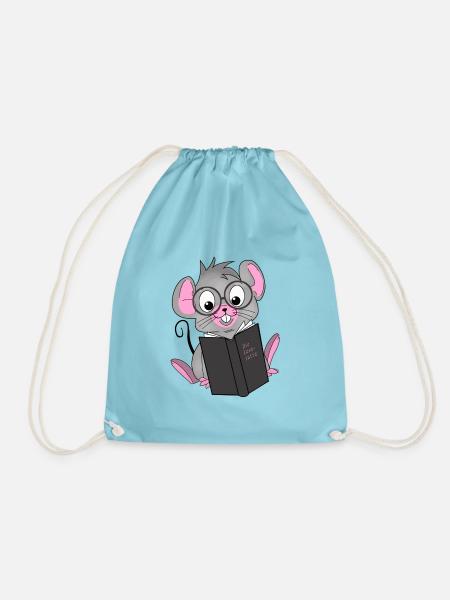 Leseratte, Buch, Maus - Turnbeutel - Aqua