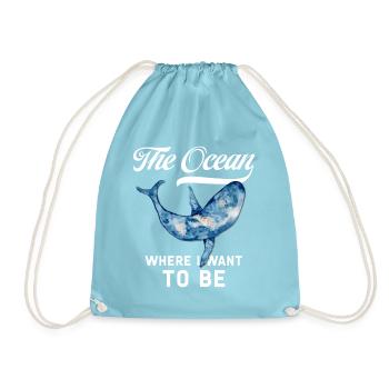 Statement Shirt: The Ocean – Where I Want To Be - Drawstring Bag - aqua - Front