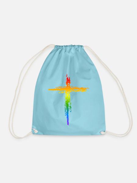 Regenbogen Kreuz - Turnbeutel - Aqua