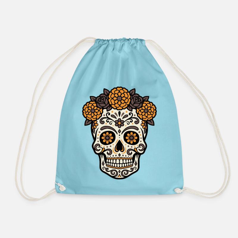 Vibrant DiaMuertos motif - Drawstring Bag - aqua