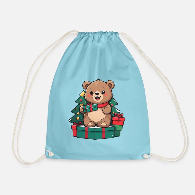 Cute bear celebrating Christmas. - Drawstring Bag - aqua