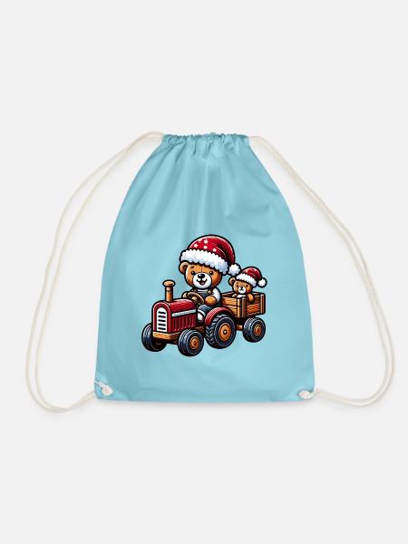 Teddy als Weihnachtsmann mit Traktor - Turnbeutel - Aqua