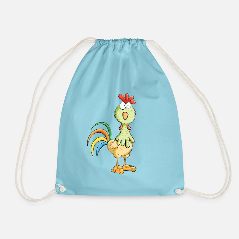 Crazy rooster - chicken - rooster - bird - Drawstring Bag - aqua