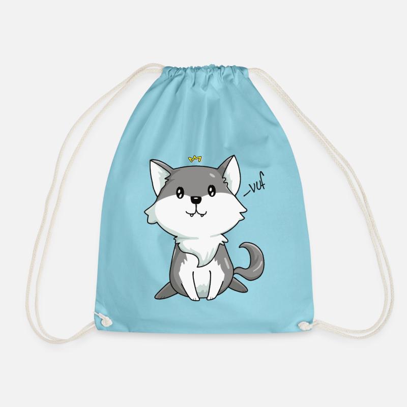 Kawaii wolf king - Drawstring Bag - aqua